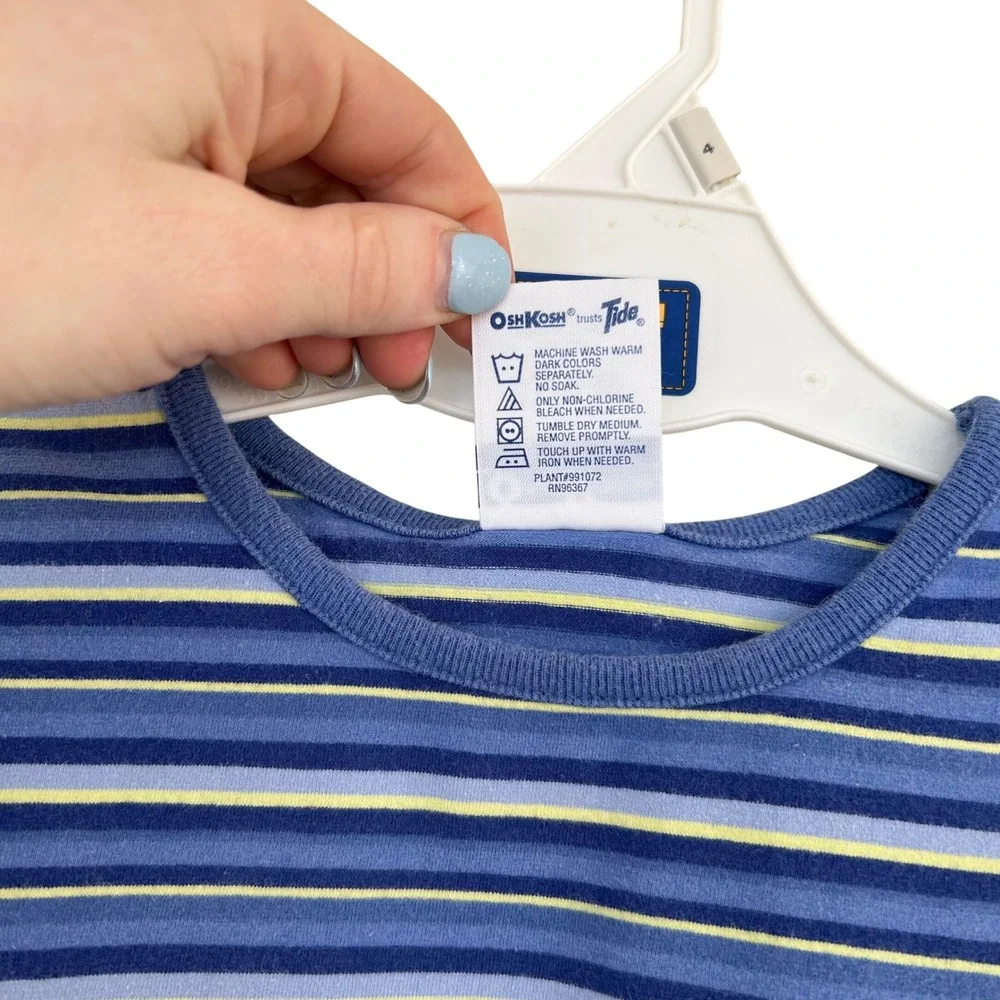 VTG OshKosh B'Gosh Long Sleeve Shirt Kids 6 Blue Yellow Striped 90s Y2K USA Made
